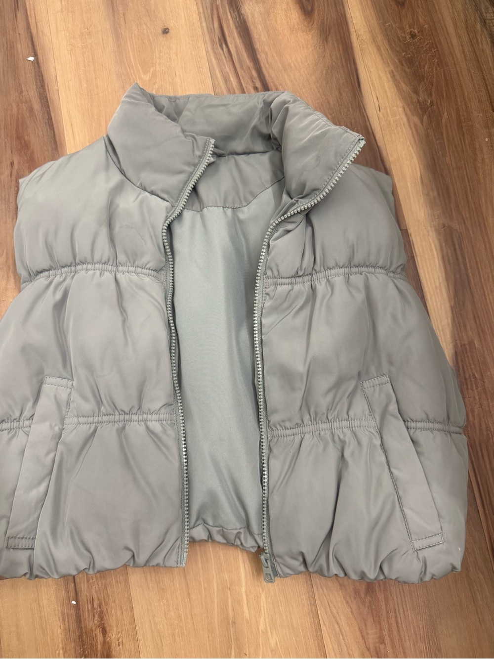 Divided Light Gray Quilted Puffer Vest - Sleeveless Zip